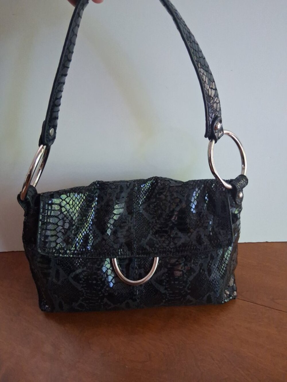 ALFANI Genuine Leather Black Snakeskin Embossed Shoulder Bag - Vintage Y2K